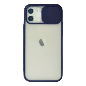 Mey İthalat®  iPhone 12 Kılıf Palm Buzlu Kamera Sürgülü Silikon - Lacivert