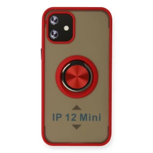 Mey İthalat®  iPhone 12 Mini Kılıf Montreal Yüzüklü Silikon Kapak - Kırmızı