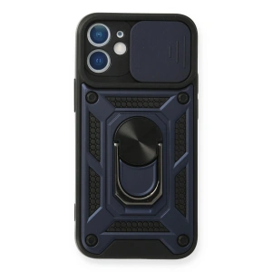 Mey İthalat®  iPhone 12 Mini Kılıf Pars Lens Yüzüklü Silikon - Lacivert