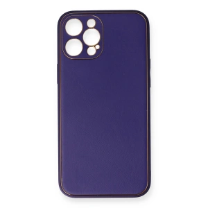 Mey İthalat®  iPhone 12 Pro Kılıf Coco Deri Silikon Kapak - Mor