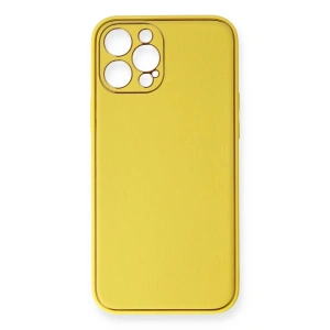 Mey İthalat®  iPhone 12 Pro Kılıf Coco Deri Silikon Kapak - Sarı