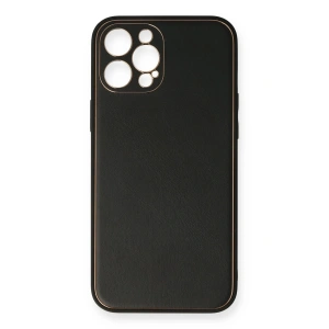 Mey İthalat®  iPhone 12 Pro Kılıf Coco Deri Silikon Kapak - Siyah