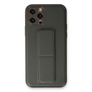 Mey İthalat® iPhone 12 Pro Kılıf Coco Deri Standlı Kapak - Füme
