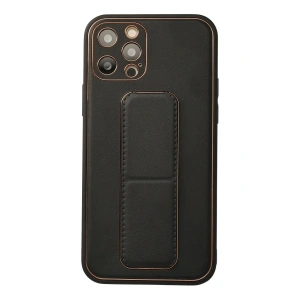 Mey İthalat®  iPhone 12 Pro Kılıf Coco Deri Standlı Kapak - Siyah