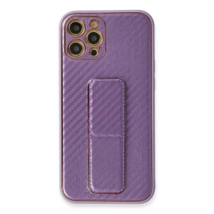 Mey İthalat® iPhone 12 Pro Kılıf Coco Karbon Standlı Kapak - Mor