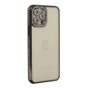 Mey İthalat® iPhone 12 Pro Kılıf Joke Taşlı Silikon - Siyah