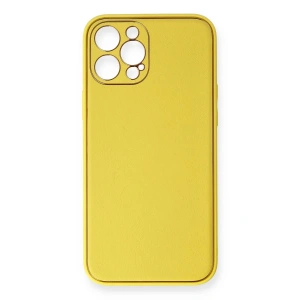Mey İthalat®  iPhone 12 Pro Max Kılıf Coco Deri Silikon Kapak - Sarı
