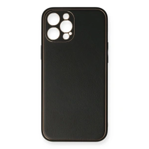 Mey İthalat®  iPhone 12 Pro Max Kılıf Coco Deri Silikon Kapak - Siyah
