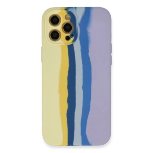 Mey İthalat® iPhone 12 Pro Max Kılıf Ebruli Lansman Silikon - Sarı-Lila