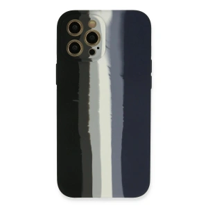 Mey İthalat®  iPhone 12 Pro Max Kılıf Ebruli Lansman Silikon - Siyah-Lacivert