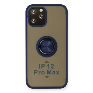 Mey İthalat®  iPhone 12 Pro Max Kılıf Montreal Yüzüklü Silikon Kapak - Lacivert