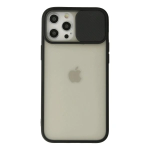 Mey İthalat®  iPhone 12 Pro Max Kılıf Palm Buzlu Kamera Sürgülü Silikon - Siyah