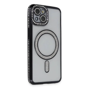 Mey İthalat®  iPhone 13 Kılıf Joke Simli Magneticsafe Kılıf - Siyah
