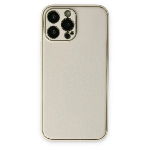 Mey İthalat®  iPhone 13 Pro Kılıf Coco Deri Silikon Kapak - Beyaz