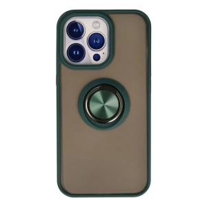 Mey İthalat®  iPhone 13 Pro Kılıf Montreal Yüzüklü Silikon Kapak - Yeşil