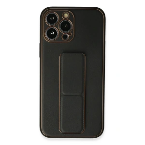 Mey İthalat®  iPhone 13 Pro Max Kılıf Coco Deri Standlı Kapak - Siyah