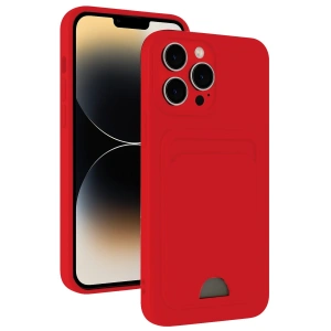 Mey İthalat®  iPhone 13 Pro Max Kılıf Kelvin Kartvizitli Silikon - Kırmızı