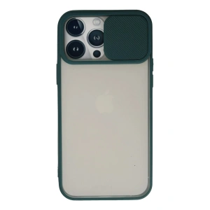 Mey İthalat®  iPhone 13 Pro Max Kılıf Palm Buzlu Kamera Sürgülü Silikon - Yeşil
