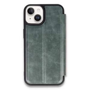 Mey İthalat®   iPhone 14 Kılıf Flip Cover - Koyu Yeşil