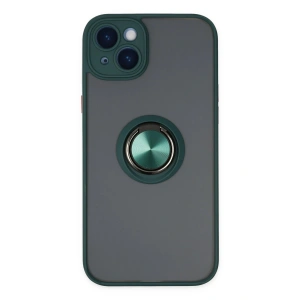 Mey İthalat®  iPhone 14 Kılıf Montreal Yüzüklü Silikon Kapak - Yeşil