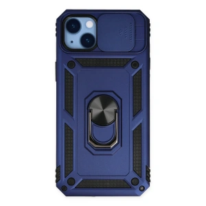 Mey İthalat®  iPhone 14 Plus Kılıf Pars Lens Yüzüklü Silikon - Lacivert