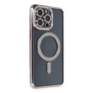 Mey İthalat®  iPhone 14 Pro Kılıf Joke Simli Magneticsafe Kılıf - Gri