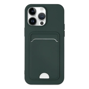 Mey İthalat®  iPhone 14 Pro Kılıf Kelvin Kartvizitli Silikon - Koyu Yeşil