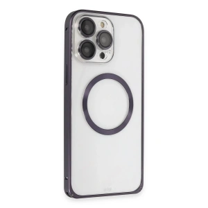Mey İthalat®  iPhone 14 Pro Kılıf Metal Bumper Magneticsafe Kapak - Derin Mor