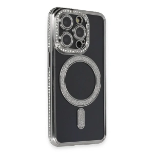 Mey İthalat®  iPhone 14 Pro Max Kılıf Joke Simli Magneticsafe Kılıf - Gri