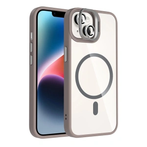 Mey İthalat®   iPhone 14 Remim Lensli Magsafe Standlı Kapak - Titan Gri
