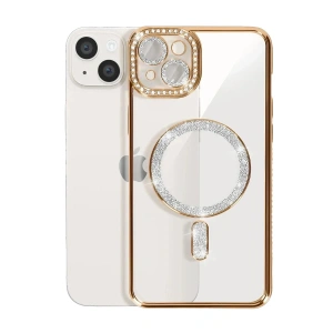 Mey İthalat®   iPhone 15 Kılıf Joke Simli Magneticsafe Kılıf - Gold