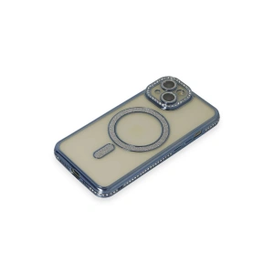 Mey İthalat®  iPhone 15 Kılıf Joke Simli Magneticsafe Kılıf - Lacivert