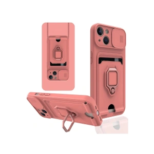 Mey İthalat®  iPhone 15 Kılıf Zuma Kartvizitli Yüzüklü Silikon - Pembe