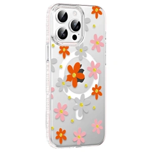 Mey İthalat® iPhone 15 Pro Floral Magsafe Kapak - Turuncu
