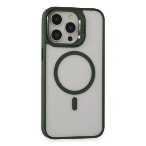 Mey İthalat®  iPhone 15 Pro Kılıf Roblox Lens Magsafe Standlı Kapak - Koyu Yeşil