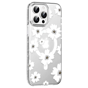 Mey İthalat® iPhone 15 Pro Max Floral Magsafe Kapak - Beyaz