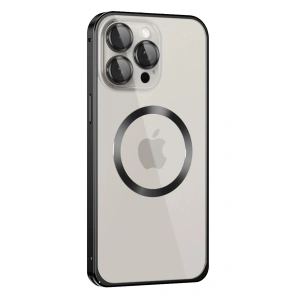 Mey İthalat®  iPhone 15 Pro Max Kılıf Metal Bumper Magneticsafe Kapak - Siyah