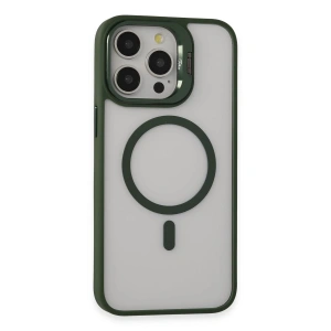 Mey İthalat®  iPhone 15 Pro Max Kılıf Roblox Lens Magsafe Standlı Kapak - Koyu Yeşil
