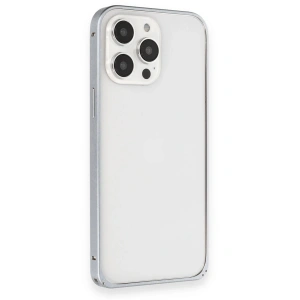 Mey İthalat®  iPhone 15 Pro Max Metal Bumper Mat Kapak - Gri