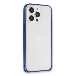 Mey İthalat®  iPhone 15 Pro Max Metal Bumper Mat Kapak - Lacivert