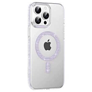 Mey İthalat®   iPhone 15 Pro Move Taşlı Magsafe Kapak - Lila