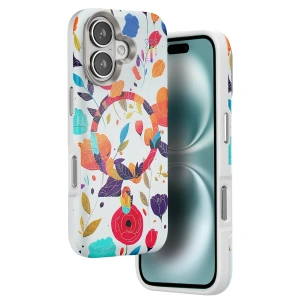 Mey İthalat®  iPhone 16 Flower Series Magsafe Kapak - Beyaz