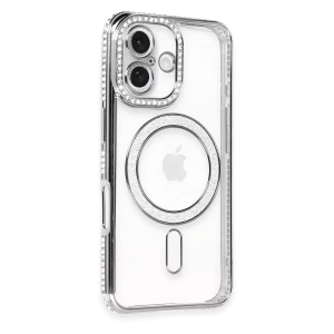 Mey İthalat®   iPhone 16 Kılıf Joke Simli Magneticsafe Kılıf - Gri