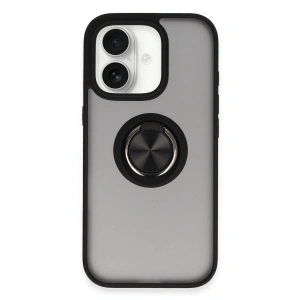 Mey İthalat®  iPhone 16 Kılıf Montreal Yüzüklü Silikon Kapak - Siyah