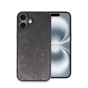 Mey İthalat®  iPhone 16 Plus Kılıf Aras Deri Kapak - Siyah