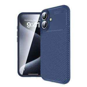 Mey İthalat®  iPhone 16 Plus Kılıf Auto Focus Karbon Kapak - Lacivert