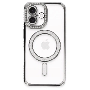 Mey İthalat®  iPhone 16 Plus Kılıf Joke Simli Magneticsafe Kılıf - Gri