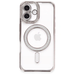 Mey İthalat®  iPhone 16 Plus Kılıf Joke Simli Magneticsafe Kılıf - Pembe