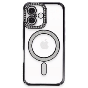 Mey İthalat®  iPhone 16 Plus Kılıf Joke Simli Magneticsafe Kılıf - Siyah