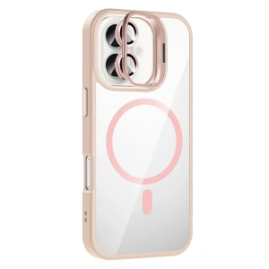 Mey İthalat® iPhone 16 Plus Remim Lensli Magsafe Standlı Kapak - Pembe